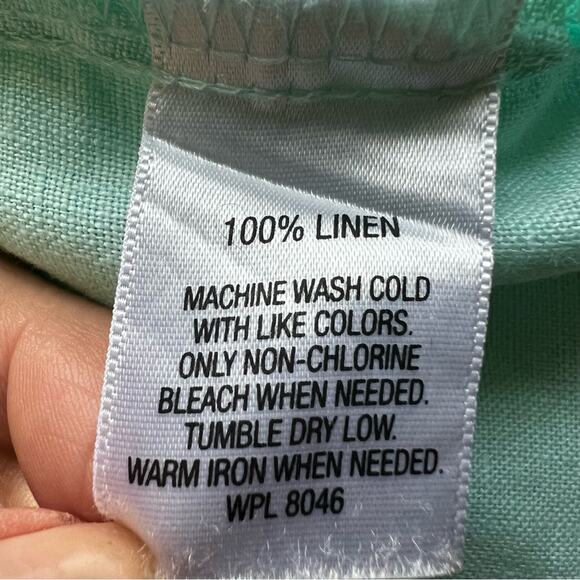 100% Linen Aqua Green JM Collection V-neck Button Up Blouse, 3/4 Sleeves Size 12 - Picture 6 of 6